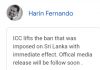 ශ්රී ලංකාවට පනවා තිබූ ICC තහනම ඉවත් කෙරේ.