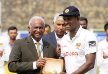 ටෙස්ට් 100 ක් ගහන මැතිව්ස්ට තරගයට පෙර ‘උපහාරයක්’